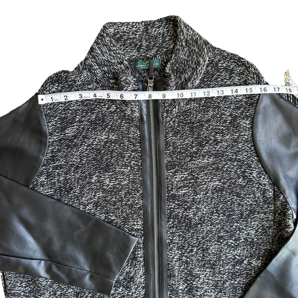 LRL Lauren Jeans Womens Full Front Zip Knit Jacket with Faux Leather Sleeve - Picture 10 of 16